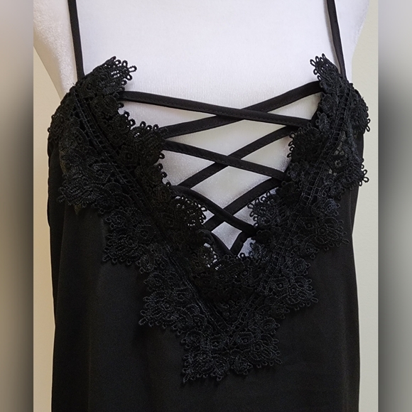 Black Lace Up Camisole Cami Tank Top Women's Size Medium - Picture 5 of 6